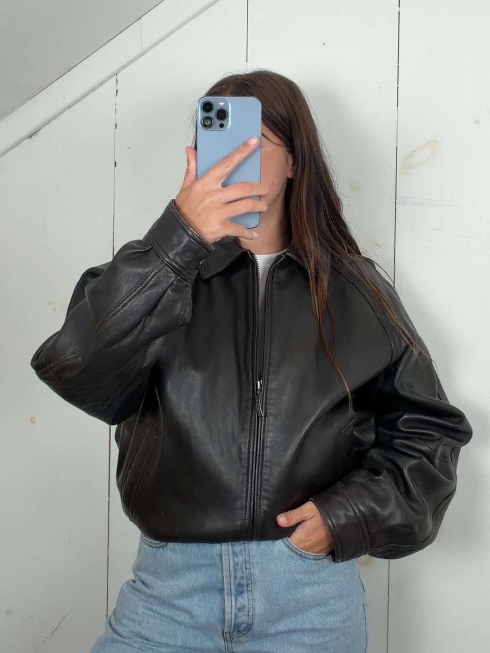 Vintage Claiborne Brown Genuine Leather Full Zip Bomber Jacket Men’s M 90s Y2K